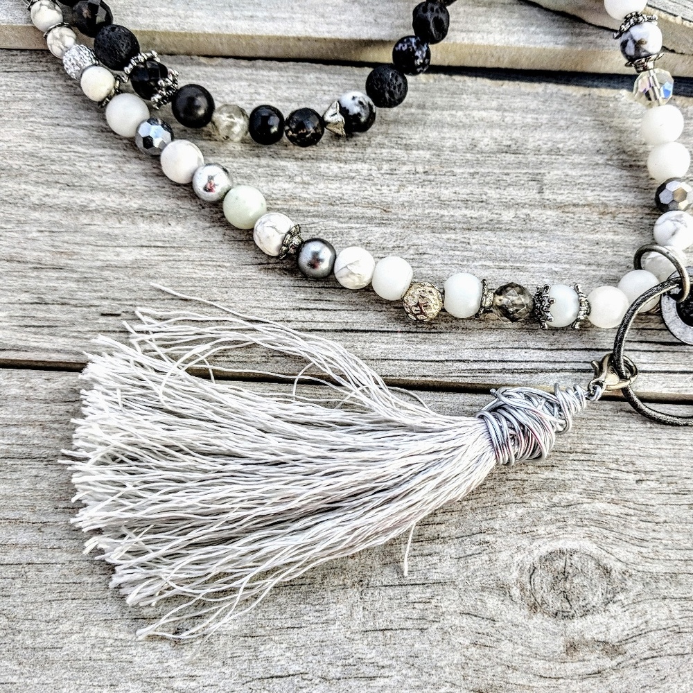 Long beaded Tassel Necklace, Gemstone